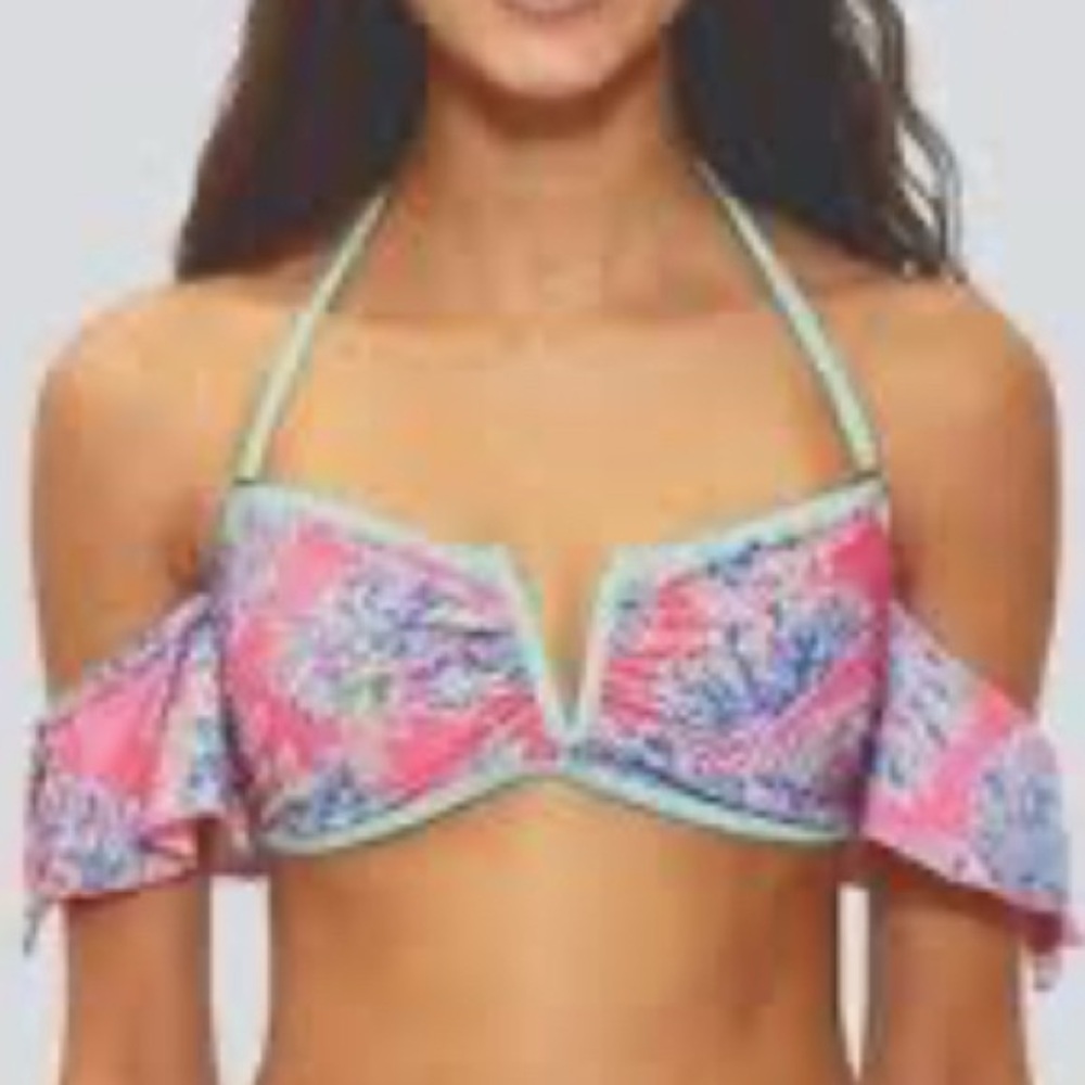 NWT YMI bikini top removable cup pads deep V adjustable/removable neck strap med